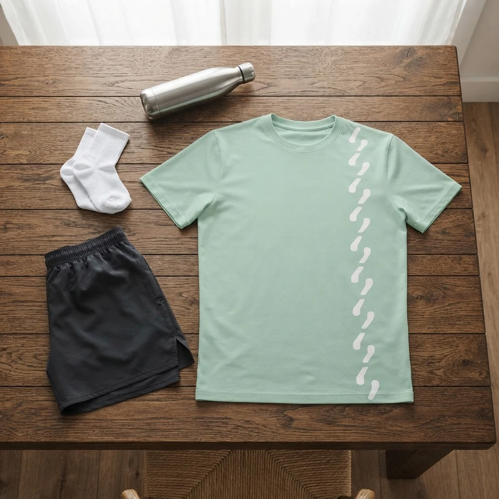 Graphic Printed Tee – Sea Green Commas Flatlay